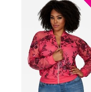 FLORAL SEQUIN MESH BOMBER